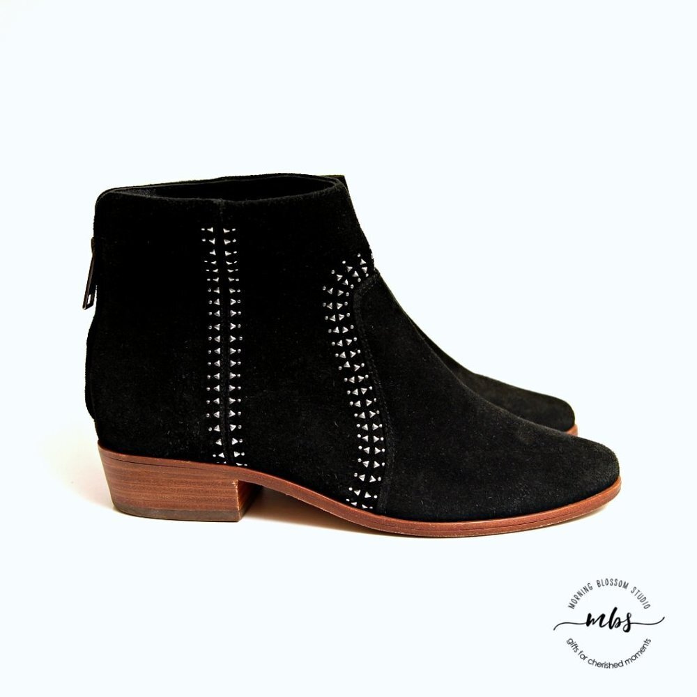 Joie Lucy Studded Suede Booties in Black Silver Women Size 7.5